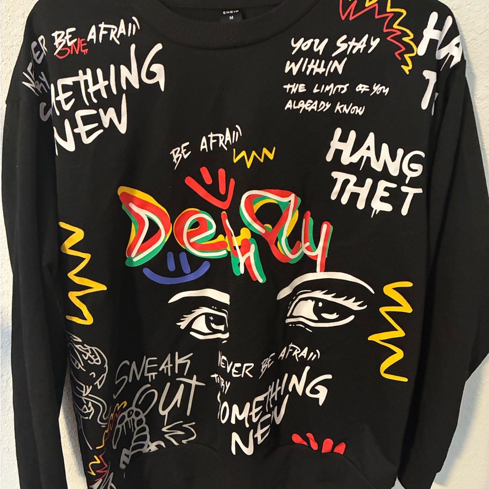 Graphic Black Sweatshirt with Colorful Text